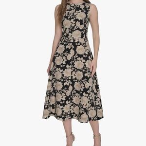 Tommy Hilfiger Black and Cream Floral Midi Dress